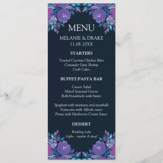 紫色の花手メニュ絵を描ーカード メニュー (正面)