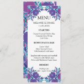 紫色の花手メニュ絵を描ーカード メニュー (正面/裏面)