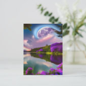 紫色の花月と湖の反射 ポストカード (スタンド正面)