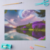 紫色の花月と湖の反射 薄葉紙 (クラフト)