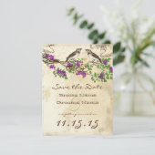 紫色の花枝ヴィンテージ鳥の結婚式RSVP 招待状 (スタンド正面)