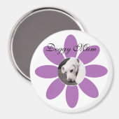 紫色の花枠に入ったかわいい子犬の写真 マグネット (正面/裏面)