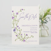 紫色の花枠エレガントな結婚式の日付を保存 セーブザデート (スタンド正面)