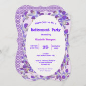 紫色の花枠フローラ退職パーティーカード 招待状 (正面/裏面)