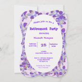 紫色の花枠フローラ退職パーティーカード 招待状 (正面)
