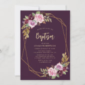 紫色の花枠洗礼 招待状 (正面)