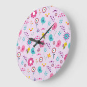 紫色の花柄かわいい春と夏時計 ラージ壁時計 (傾斜)