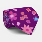 紫色の花柄のアクア、ピンク、ターコイズ ネクタイ (ロール)