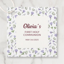 紫色の花柄の最初の聖餐式 フェイバータグ