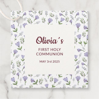 紫色の花柄の最初の聖餐式 フェイバータグ