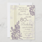 紫色の花柄の第80誕生日のパーティの招待状カード 招待状 (裏面)