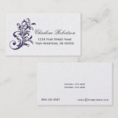 紫色の花柄は銀で渦巻きます 名刺 (正面/裏面)