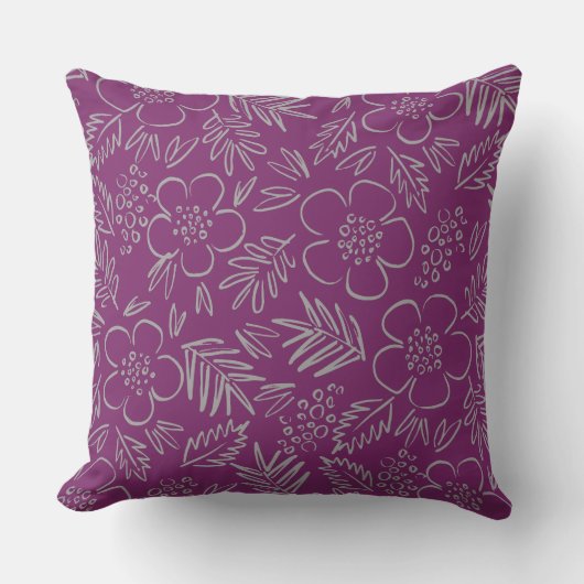 紫色の花柄グラフィック クッション (正面)