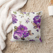 紫色の花柄 クッション (ブランケット)