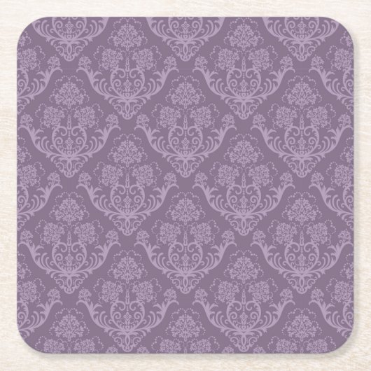 紫色の花模様の壁紙 スクエアペーパーコースター (正面)