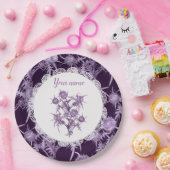 紫色の花模様 ペーパープレート (パーティー)