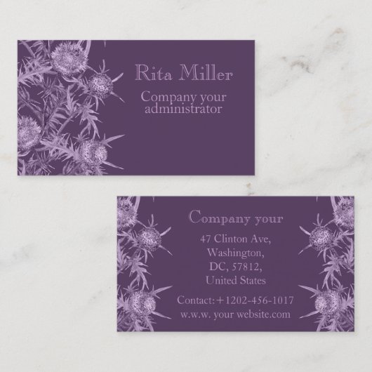 紫色の花模様 名刺 (正面/裏面)