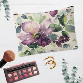 紫色の花水色 アクセサリーポーチ