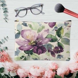 紫色の花水色 アクセサリーポーチ