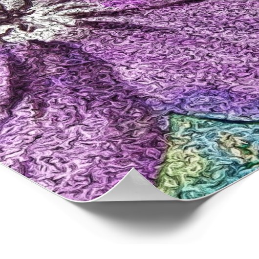 紫色の花混合メディアデジタルアート ポスター (角)