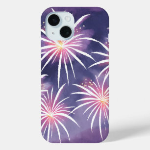 紫色の花火 パステルウォーターカラー iPhone 15ケース