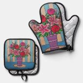 紫色の花瓶 鍋つかみ&鍋敷きセット (正面/裏面)