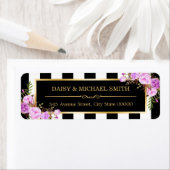 紫色の花白黒ストライプ金ゴールド枠 ラベル (インサイチュ)