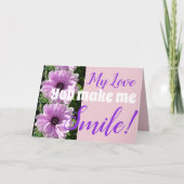 紫色の花私を作るスマイル誕生日カード カード (正面)