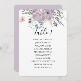 紫色の花結婚の座席表。植物学の 招待状