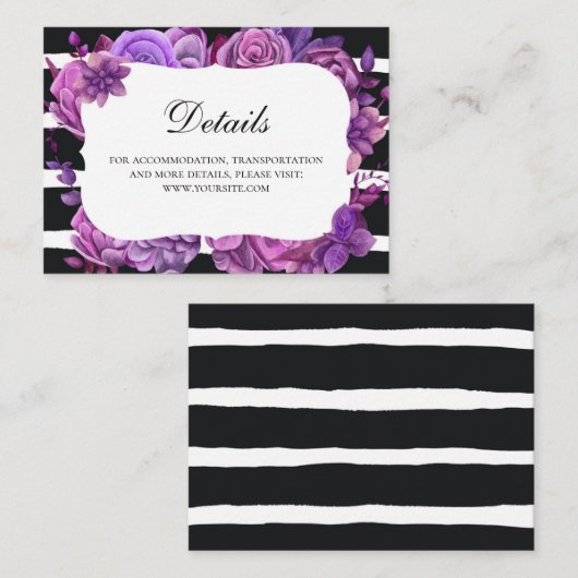 紫色の花結婚の詳細。薄紫フローラ エンクロージャーカード (正面/裏面)