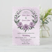 紫色の花葉緑の植物結婚の 招待状 (スタンド正面)