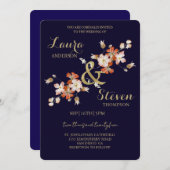 紫色の花飾り結婚式招待状 招待状 (正面/裏面)