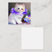 紫色の花首付き白絵画猫 エンクロージャーカード (正面/裏面)