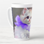 紫色の花首付き白絵画猫 カフェラテマグ (左アングル)