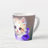 紫色の花首付き白絵画猫 カフェラテマグ (右アングル)