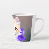 紫色の花首付き白絵画猫 カフェラテマグ (右)