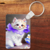 紫色の花首付き白絵画猫 キーホルダー (裏面)