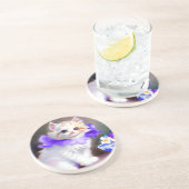 紫色の花首付き白絵画猫 コースター (側面)