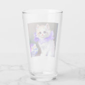 紫色の花首付き白絵画猫 タンブラーグラス (裏面)