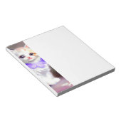 紫色の花首付き白絵画猫 ノートパッド (アングル)