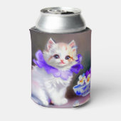 紫色の花首付き白絵画猫 缶クーラー (缶裏面)