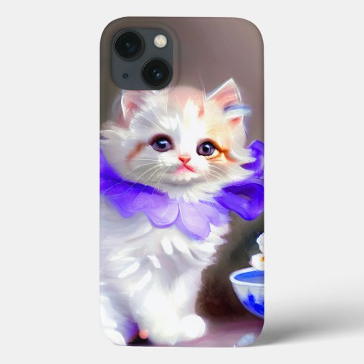 紫色の花首付き白絵画猫 Case-Mate iPhoneケース (裏面)