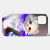 紫色の花首付き白絵画猫 Case-Mate iPhoneケース (裏面 (横))