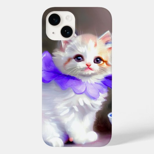 紫色の花首付き白絵画猫 Case-Mate iPhoneケース (裏面)