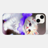 紫色の花首付き白絵画猫 Case-Mate iPhoneケース (裏面 (横))