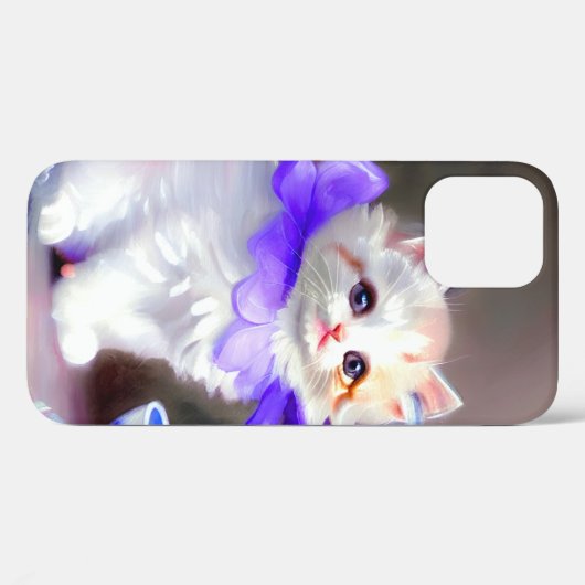 紫色の花首付き白絵画猫 Case-Mate iPhoneケース (裏面 (横))