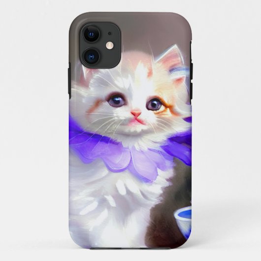 紫色の花首付き白絵画猫 Case-Mate iPhoneケース (裏面)