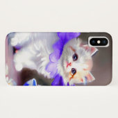 紫色の花首付き白絵画猫 Case-Mate iPhoneケース (裏面(横))