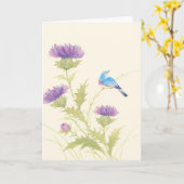 紫色の花鳥の悔やみや弔慰グリーティングカード カード (黄色い花)