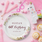 紫色の花60th誕生日パーティー ペーパープレート (パーティー)